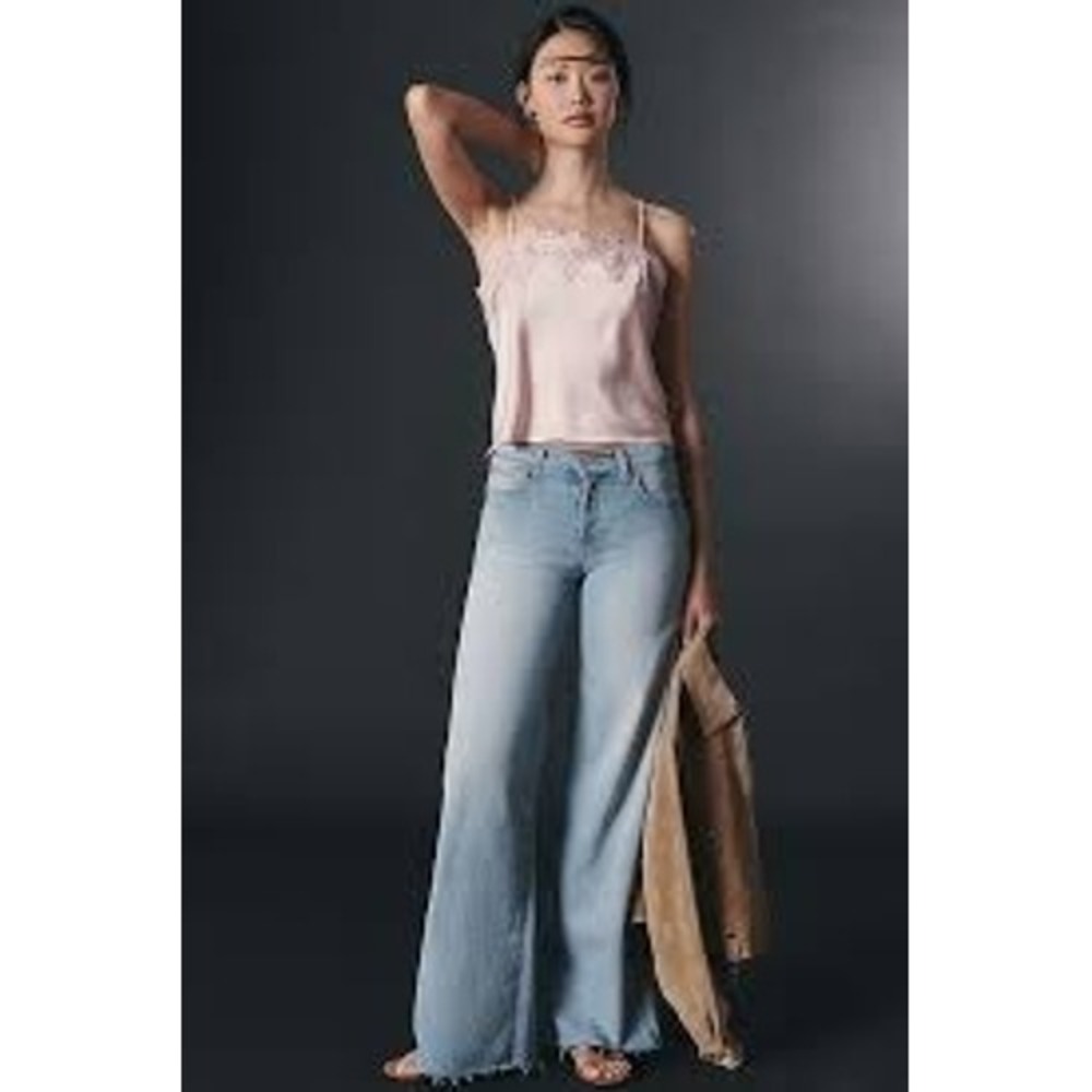 RE/DONE Mid-Rise Palazzo Jeans Light Wash Wide Leg Raw Hem Size 29